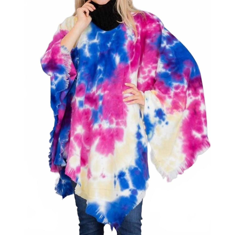 NEW FUNTEZE tie dye fringe poncho in multicolor